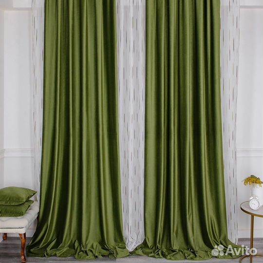 Портьеры бархат Беллиссимо Оливковый шторы