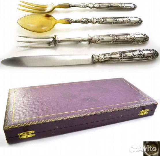 Общий набор для мяса и салата. Серебро. Франция