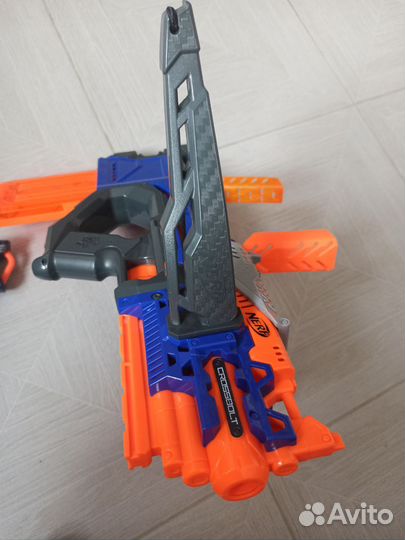Nerf арбалет Crossbolt и бластер roughcut 2*4