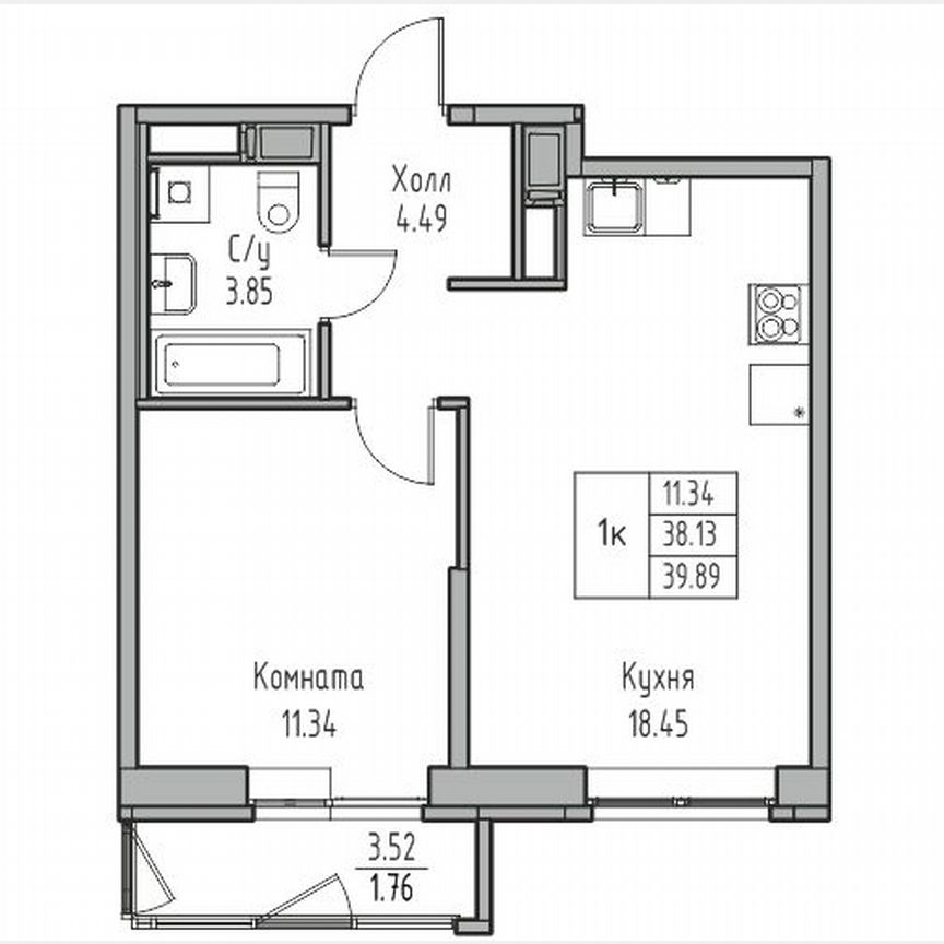 1-к. квартира, 39,9 м², 22/23 эт.