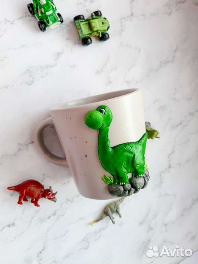 Кружка ручной работы, динозавр, подарок мальчику