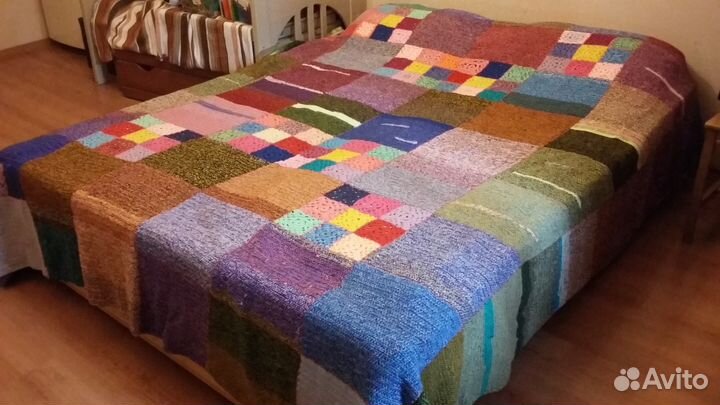 Плед лоскутный вязаный