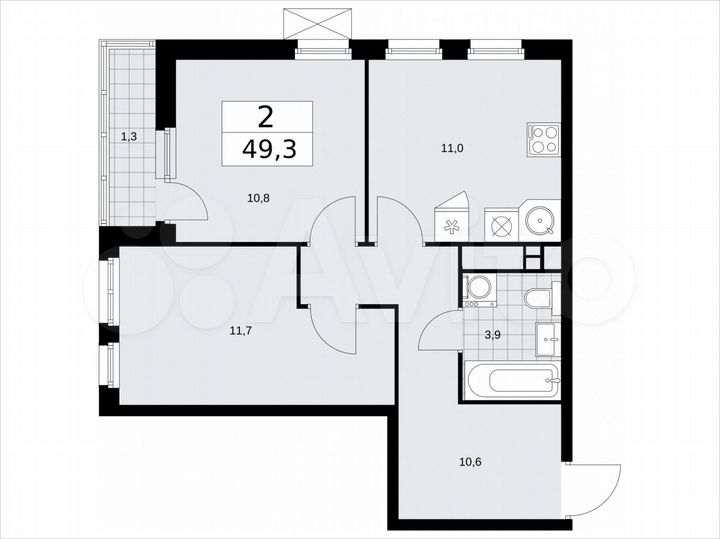 2-к. квартира, 49,3 м², 15/18 эт.