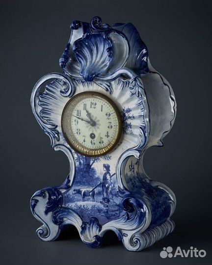 Каминный антикварный гарнитур с делфтской росписью конца XIX века