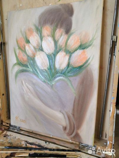 Картина маслом на холсте цветы, картина под заказ