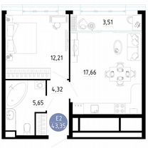 1-к. квартира, 43,3 м², 12/20 эт.