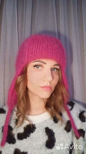 Шапка ушанка женская вязаная