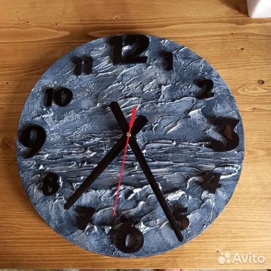 Часы настенные на холсте, абстракция- море