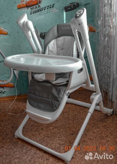 Детские эл.качели+стульчик для кормления luxmom