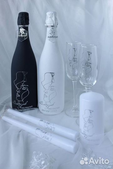Свадебный декор - наклейки на бокалы, бутылки