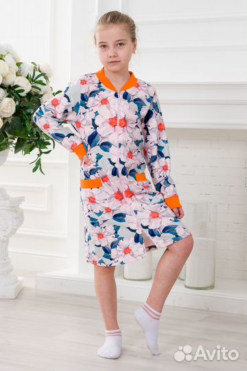 Халат подростковый из иконвелюра Аманда зелёный