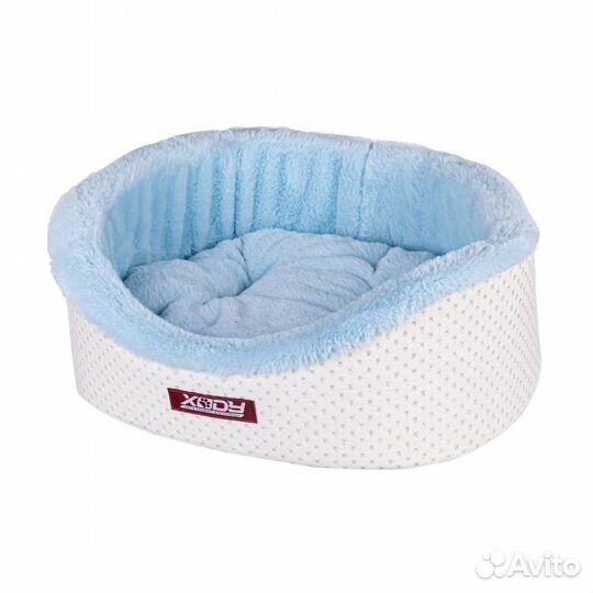 Лежак для животных Премиум (пунто) белый/голубой