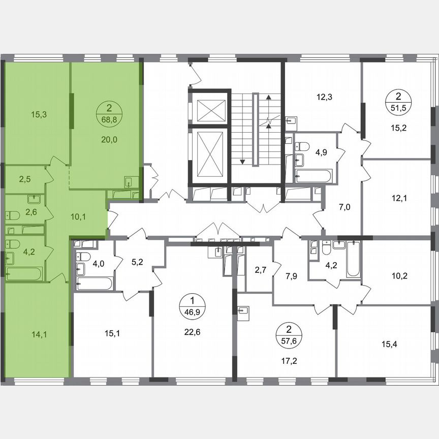 2-к. квартира, 68,8 м², 8/17 эт.