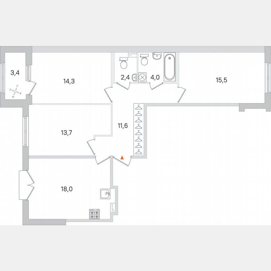3-к. квартира, 81,2 м², 2/4 эт.