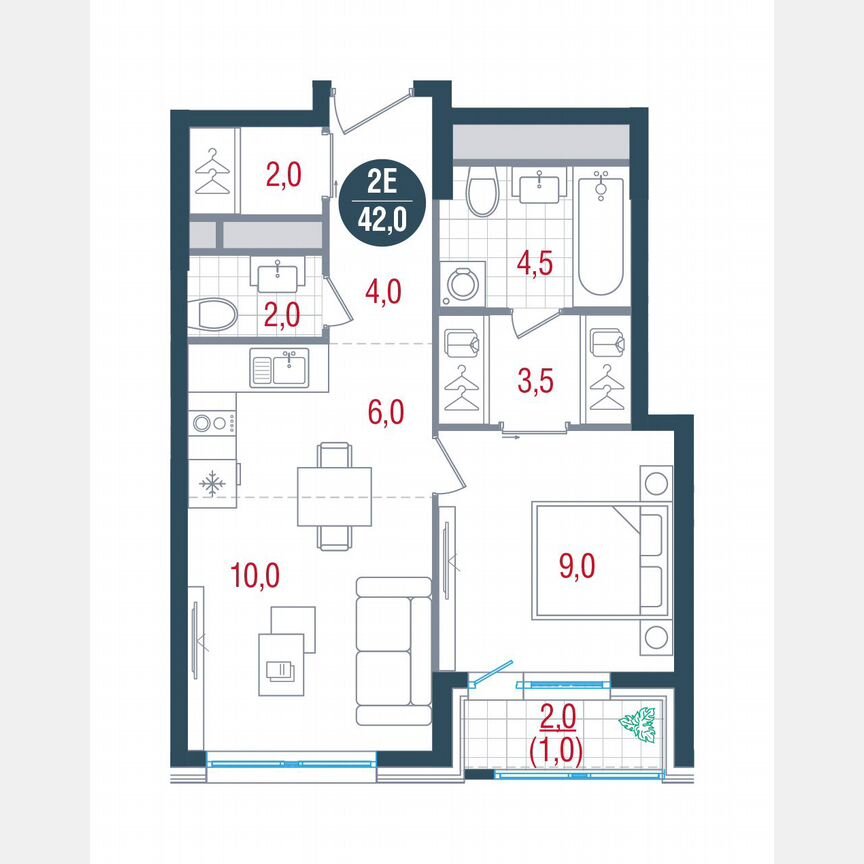 1-к. квартира, 42 м², 26/32 эт.