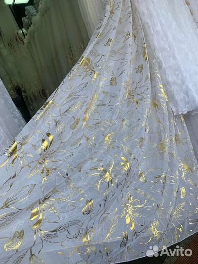 Тюль Лён батист Золото, Серебро