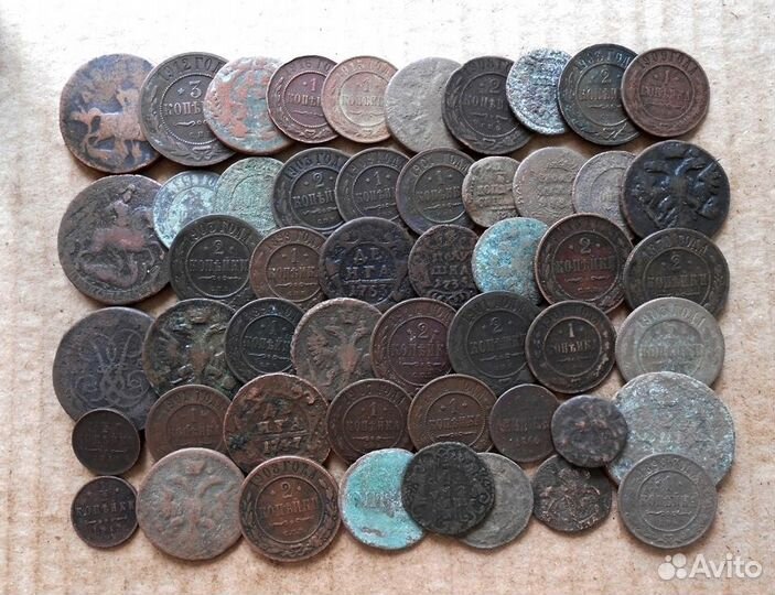 Старинные медные монеты 50 штук (лот-27 )