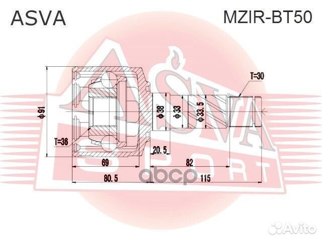 ШРУС внутренний правый 36x38x30 mazda BT-50 2007