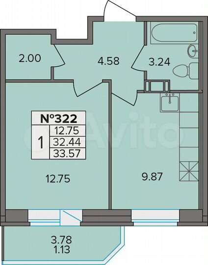 1-к. квартира, 33,6 м², 4/8 эт.