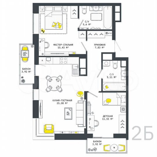 2-к. квартира, 78,4 м², 5/25 эт.