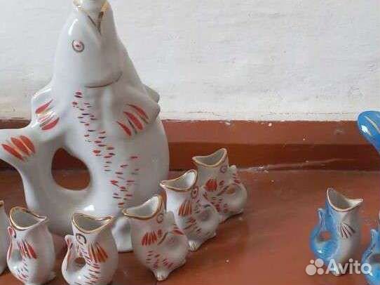 Графин рыбка и 6 рюмок рыбок