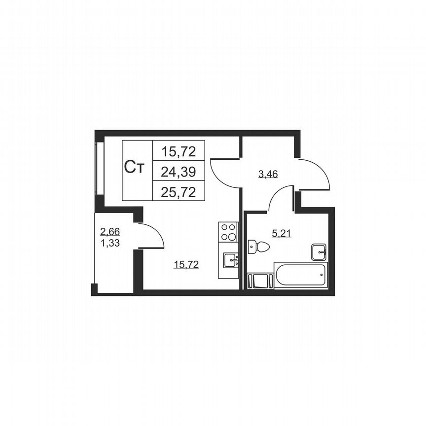 Квартира-студия, 25,7 м², 10/19 эт.
