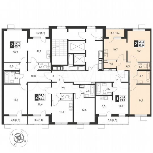 2-к. квартира, 55,7 м², 16/25 эт.