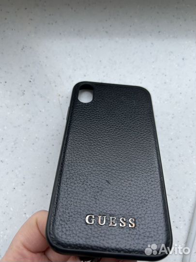 Чехол черный на iPhone xr кожаный Guess