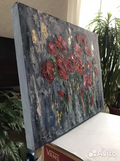 «Цветы маки букет на картине» 30х40 Картина акрил