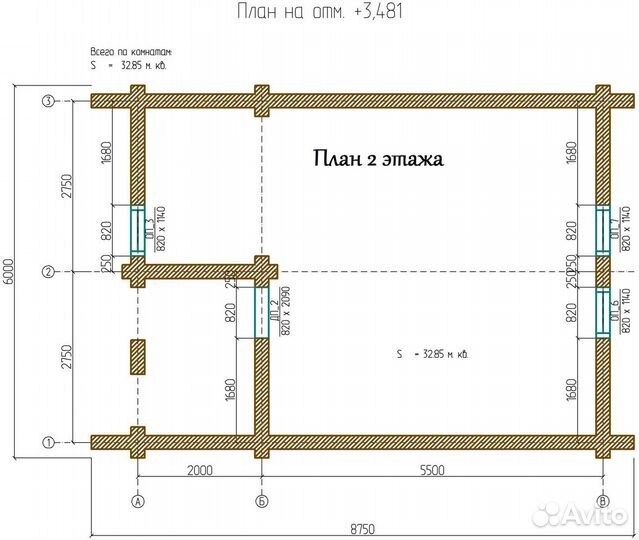Сруб Дома 6.0х8.0м. полтора этажа под крышей