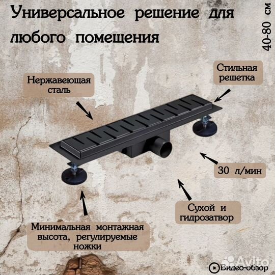 Душевой трап (лоток) 70 см черный TIM BAD46