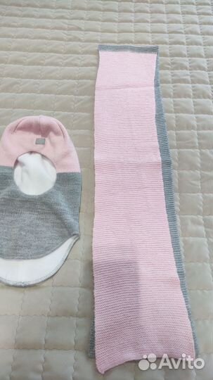 Шапка шлем и шарф для девочки 50-52