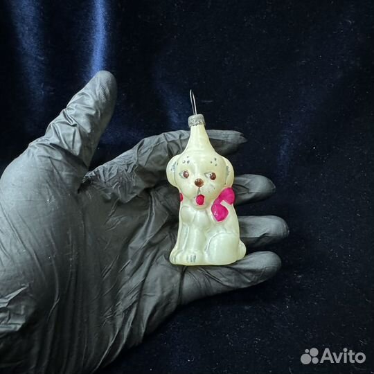 Елочная игрушка собака щенок пес С бантиком СССР