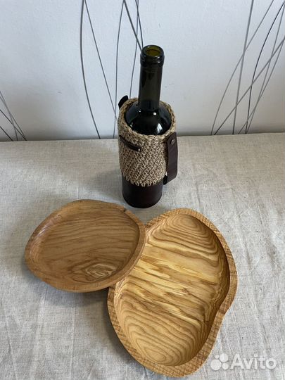 Бутылочница из джута и кожи для вина