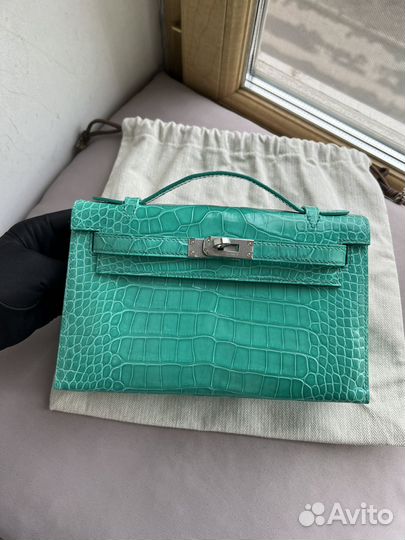 Клатч Hermes Mini Kelly pochette blue paon croco