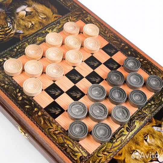 Нарды 'Лев и тигр', деревянная доска 50 х 50 см, с