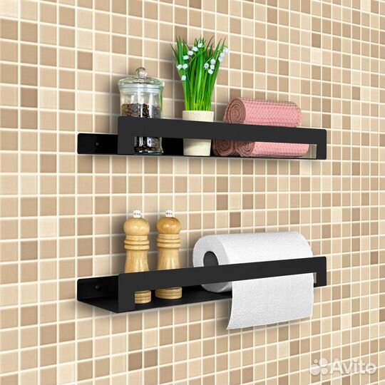 Полка на кухню для полотенец настенная черная 2 шт