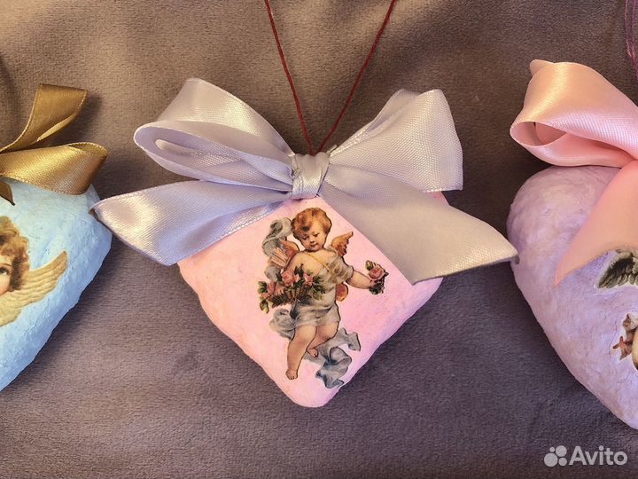 Декор Сердце с ангелом (ватная игрушка)