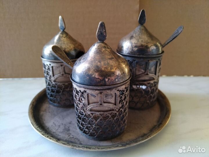 Набор для специй/ икорницы Мельхиор 3 богатыря