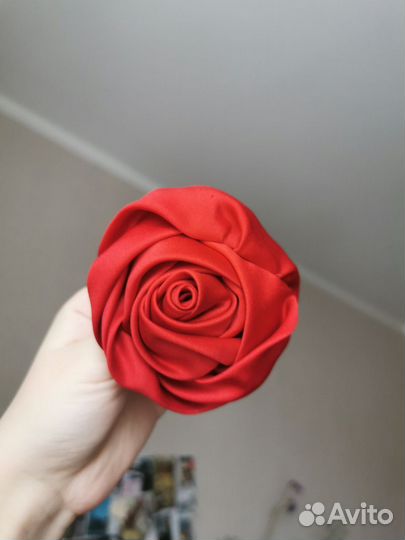 Брошь заколка красная роза Кармен цветок