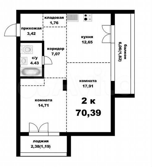 2-к. квартира, 70,4 м², 4/15 эт.