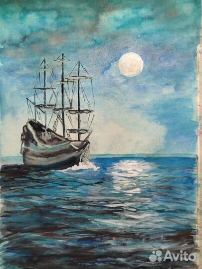 Морской пейзаж акварель