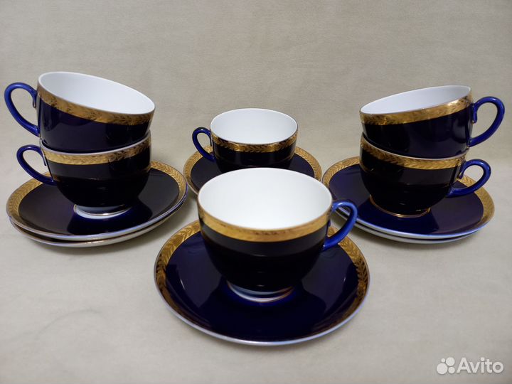 Чайные пары лфз Кобальт Золотой фриз, Колосок,СССР