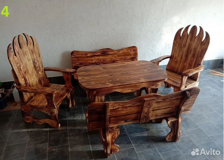 Скамейка стол лавки деревянная садовая мебель