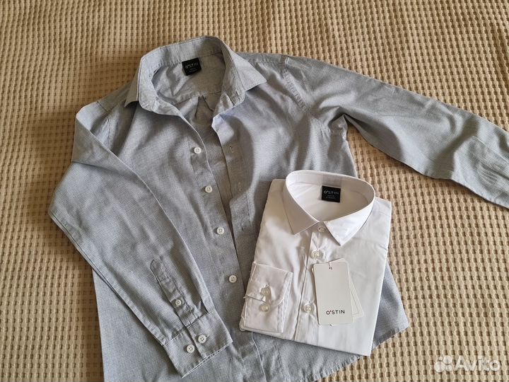 Рубашка Ostin 145 см белая и голубая