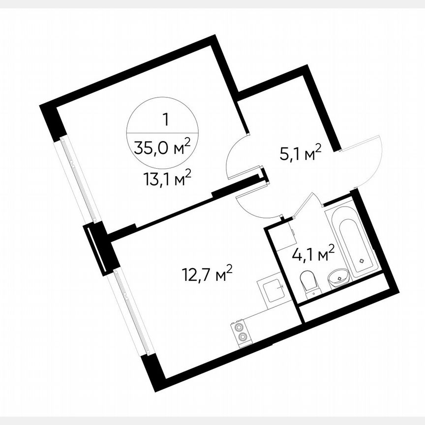 1-к. квартира, 35 м², 4/17 эт.