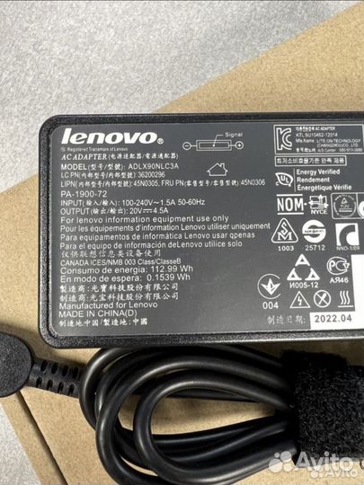 Lenovo 20v 4,5a 90w, блок питания для ноутбука