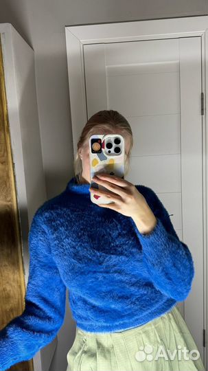 Мягкая пушистая кофта синяя размер XS