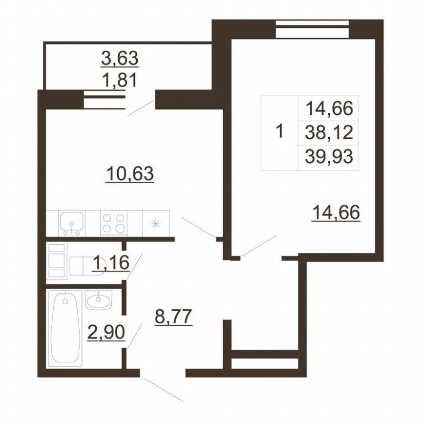 1-к. квартира, 39,9 м², 4/6 эт.