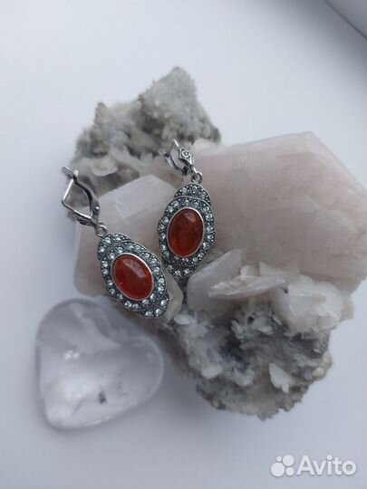 Серьги с натуральным янтарём 